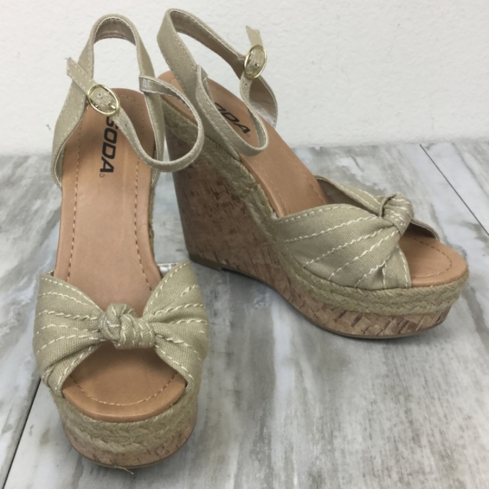 Soda 4" Espadrille Wrapped Cork Wedge Open-Toe Bo… - image 3